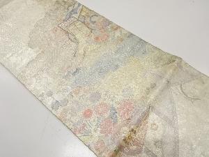 佐賀錦　御所車に流水・菊・幕模様織り出し　袋帯